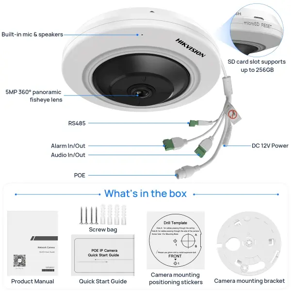 Fisheye 360° 5MP IP Hikvision caméras
