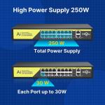 Smartvision Switch Gigabit 16 ports  POE-X16F20GB 【1000 MBPS】 Commutateur PoE 16 ports + liaison montante 2 Gigabit 1000 Mbps