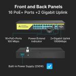 Smartvision Switch Gigabit 16 ports  POE-X16F20GB 【1000 MBPS】 Commutateur PoE 16 ports + liaison montante 2 Gigabit 1000 Mbps